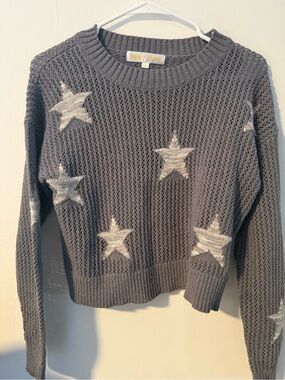 Gray Star Open-Knit Crew Sweater